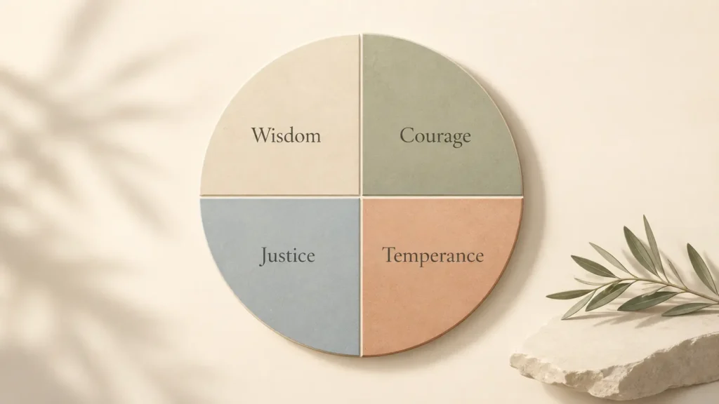 a pie chart representing 4 stoic virtues